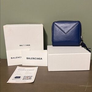 Balenciaga Blue Leather Square Zip Wallet